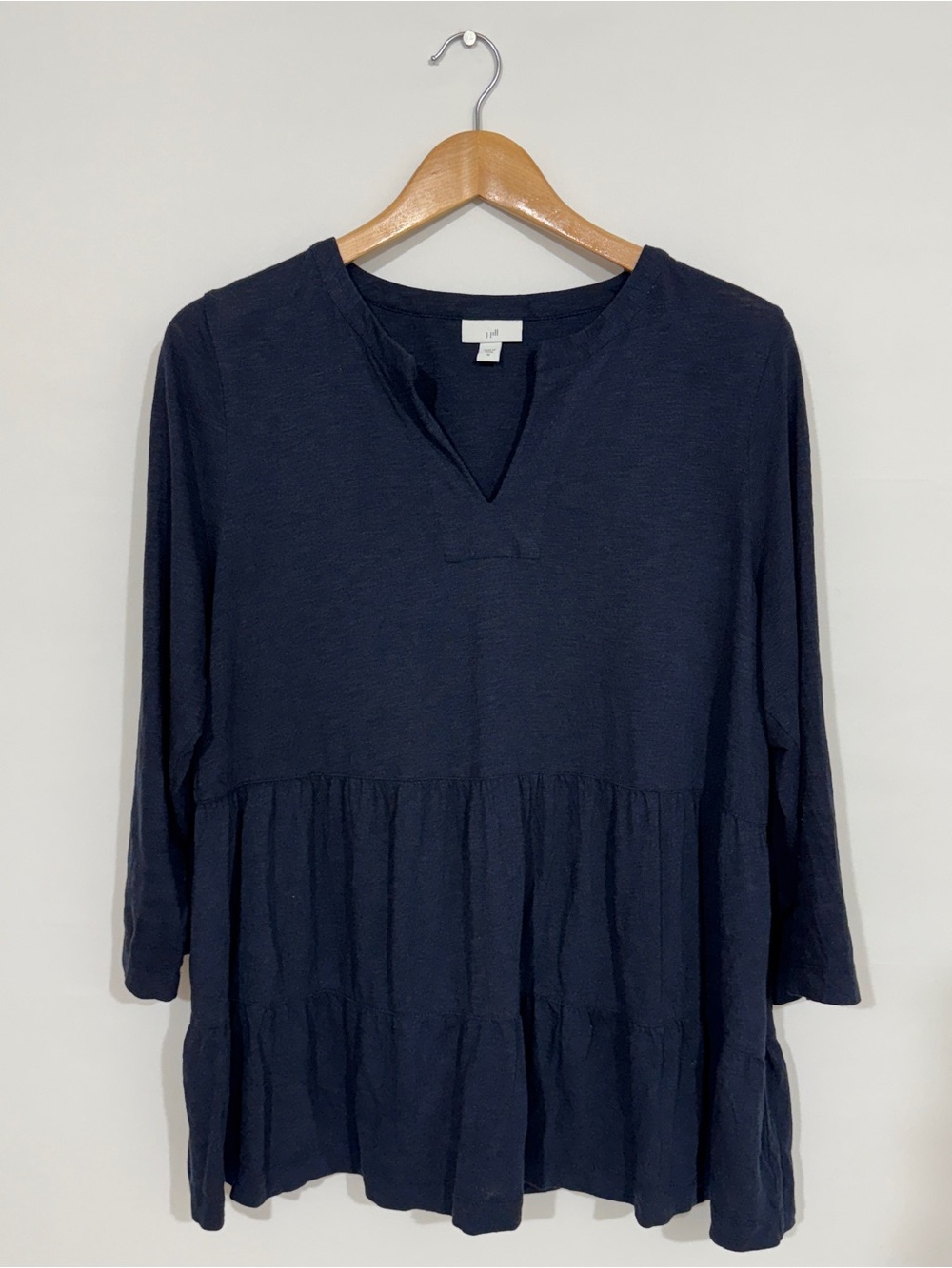 WSH17 {J. Jill} Blue Tiered Empire Waist Long Sleeve Top Tee T-Shirt